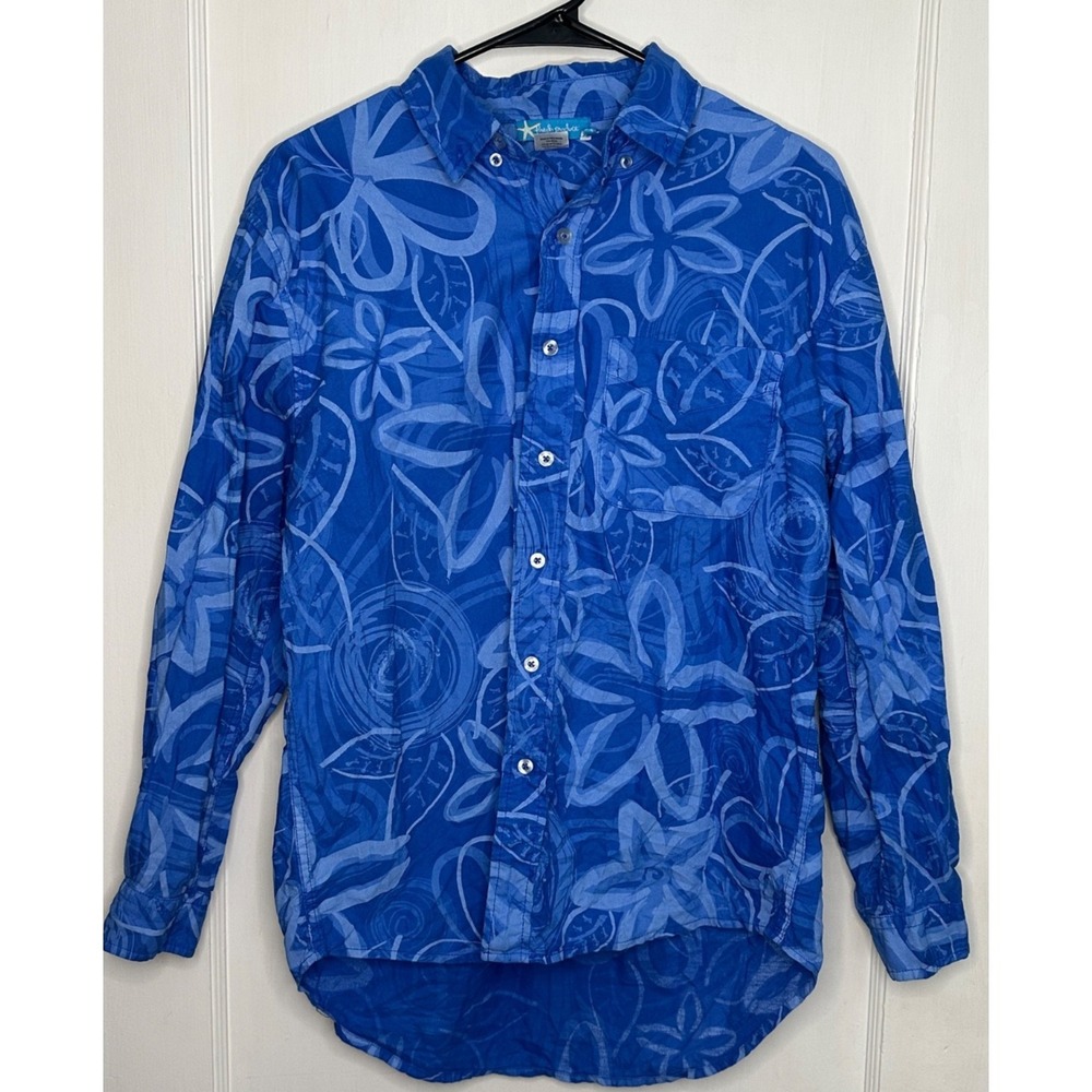 Fresh Produce Size XS Blue Floral 100% Cotton Button Up Shirt Blouse